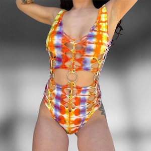 YOU CHOOSE COLORS // 1of1 Tie Dye Ravewear Slitweave Braided Bodysuit // Made To Order