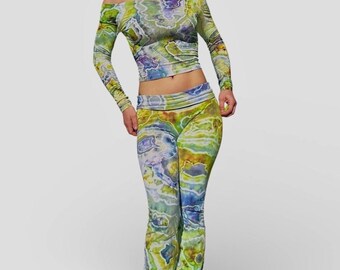 Geode Tie Dye Set: Off Shoulder Top & Flare Yoga Pants (Size S, RTS)