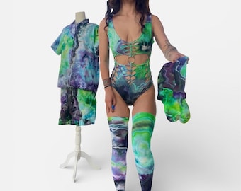 RTS matching couples tie dye slitweave set
