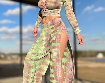 YOU CHOOSE COLORS // Tie Dye Harem Pants Braided Set Slitweave