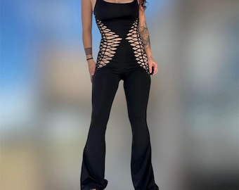 MTO Flare Slitweave Braided Catsuit Jumpsuit