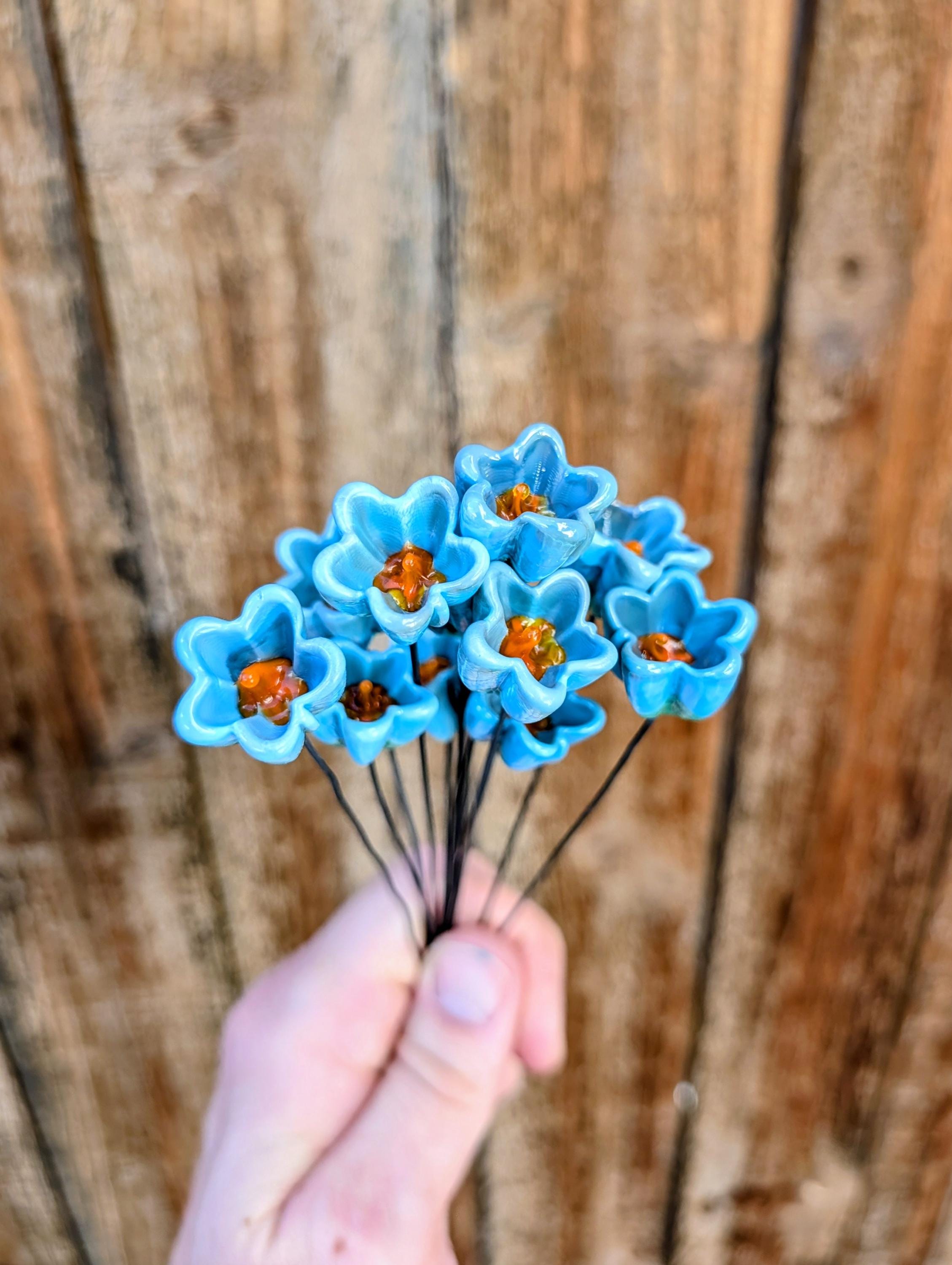 Teal & Green glass flowers