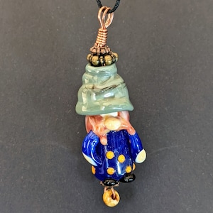 Gnome necklace blue robe, gnome pendant, garden gnome, handmade gnome, gnome necklace, gnome in hat
