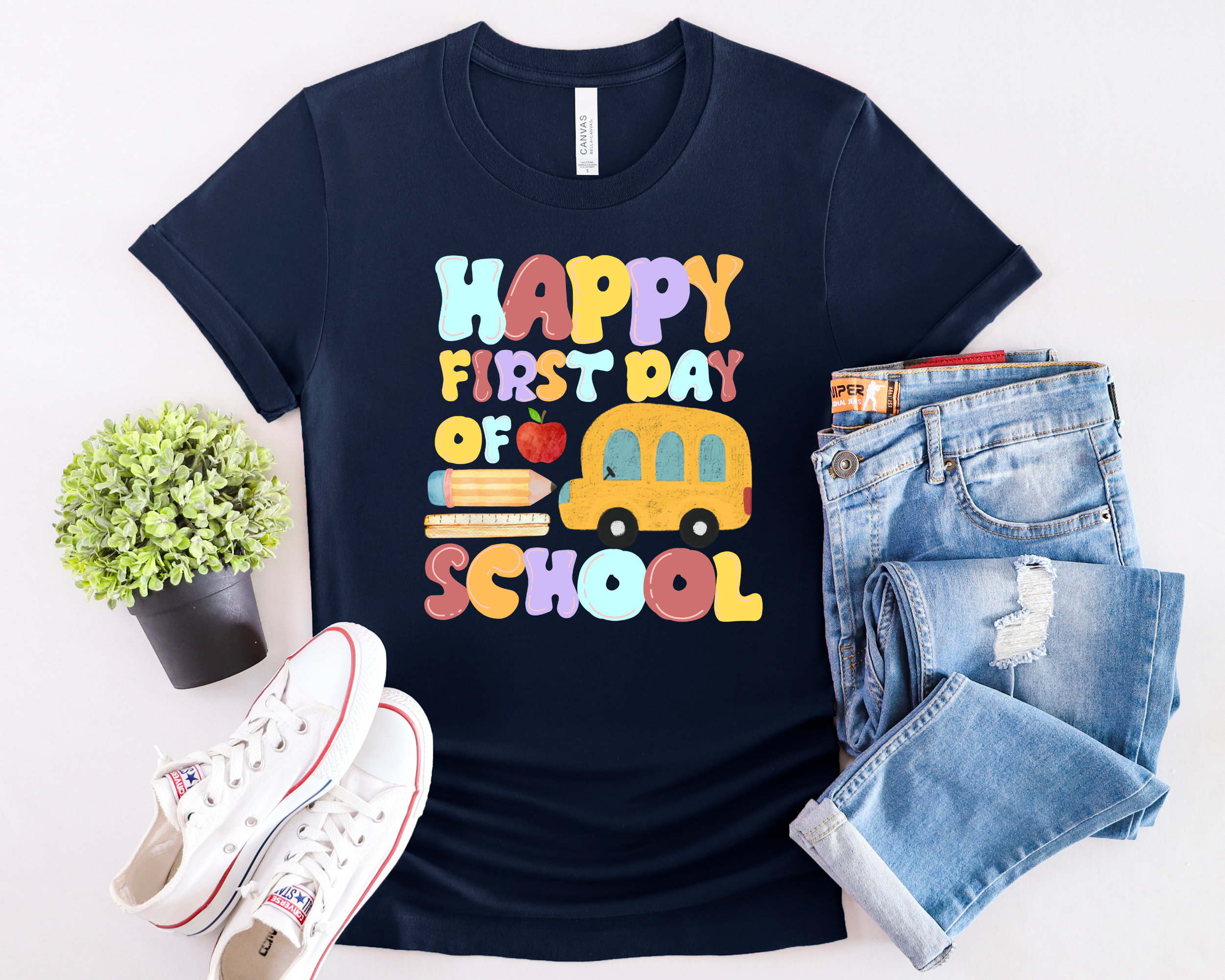 Cute and Funny Happy First Day of School Shirt. Back to School. Teacher ...