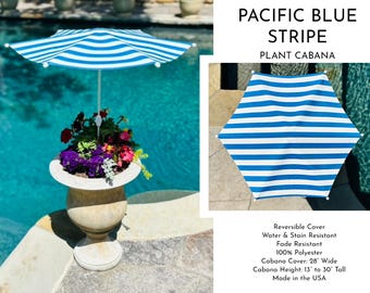 Pacific Blue Stripe Plant Cabana I Plant Shade Umbrella | Shade for Plants & Gardens | Adjustable Shade 28&quot; Wide, 13&quot;–30&quot; Tall | Assembly RQ