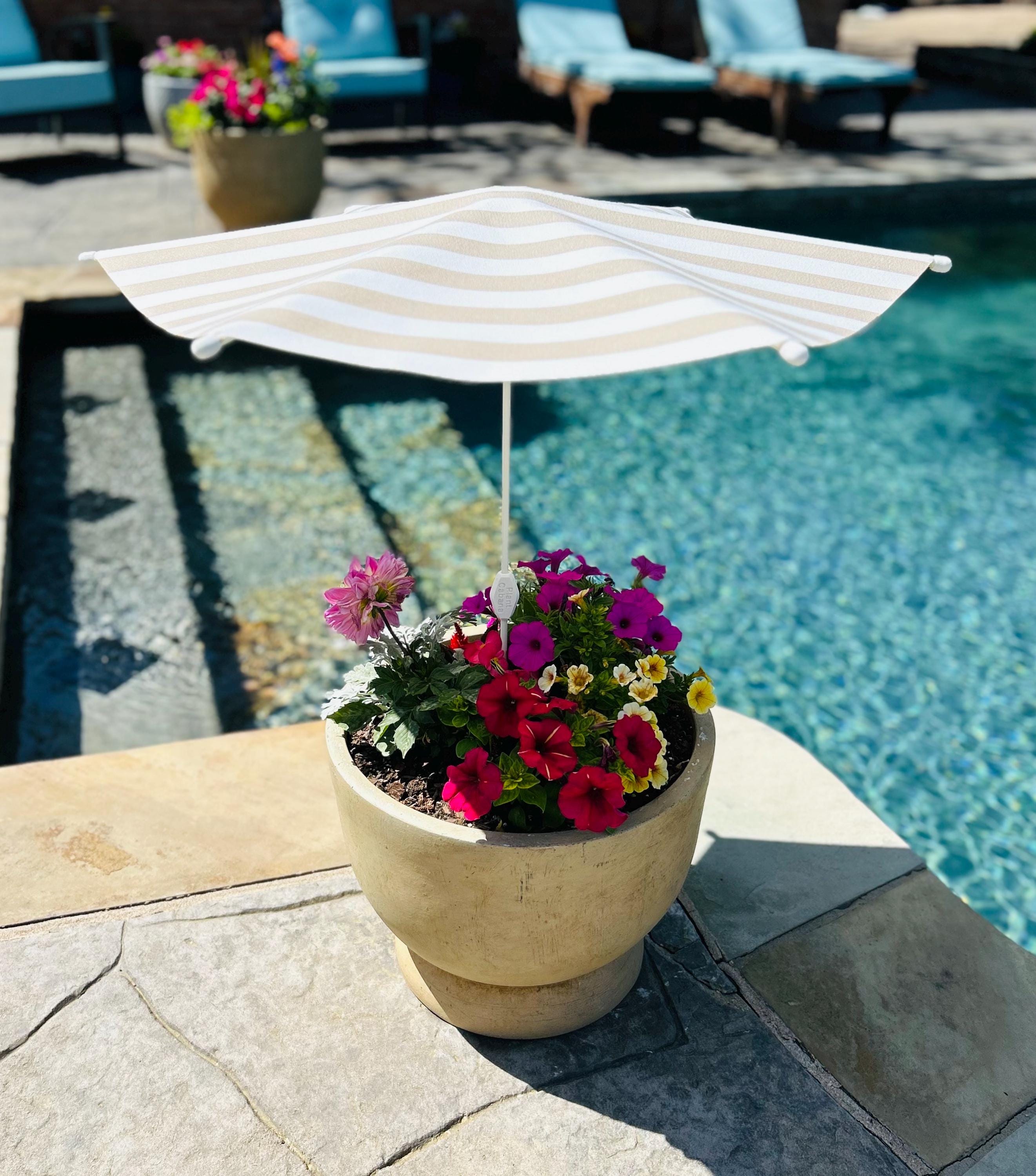 blue patio umbrella flower pot Plant Cabana™ – All the Sun. None of the Heat. Beautiful Protection for  Potted Plants. 28” Wide X 30” Tall. Simple Assembly Required