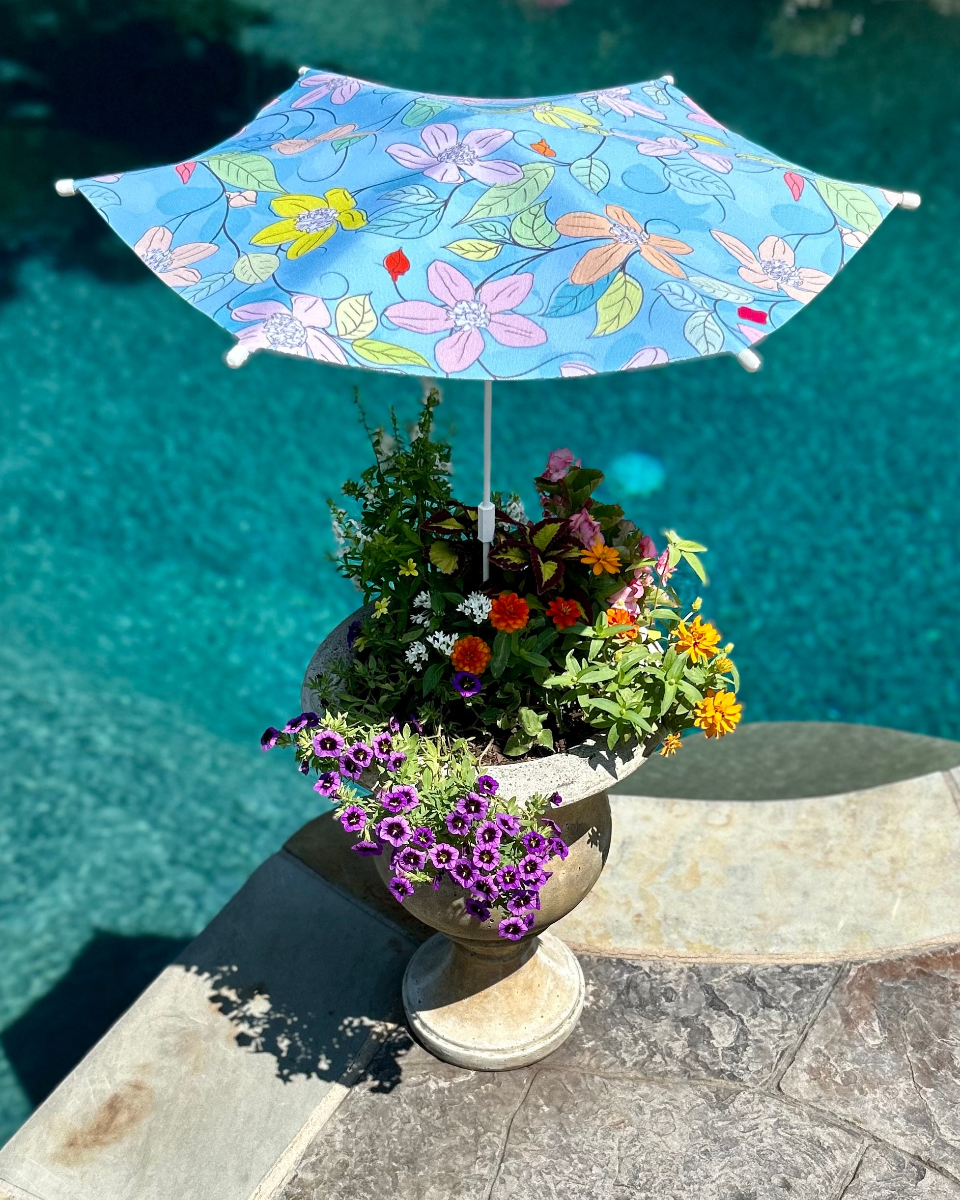 blue patio umbrella flower pot Plant Cabana™ – All the Sun. None of the Heat. Beautiful Protection for  Potted Plants. 28” Wide X 30” Tall. Simple Assembly Required