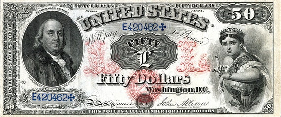 Large Poster $1 Silver Certificate Educational Note 16"x40" Printed on Canvas 