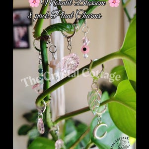 Pink Blossom Cottagecore Plant Charm Set – Pack of 8 Hanging Charms for Houseplants | Whimsical Boho Plant Accessories - Plant Decorations