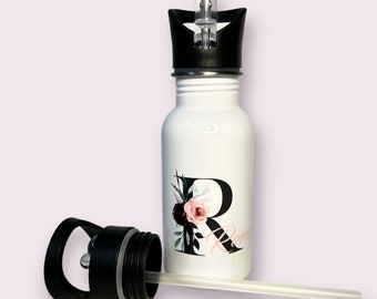 Personalized children's drinking bottle with integrated straw | Desired name | kindergarten | School