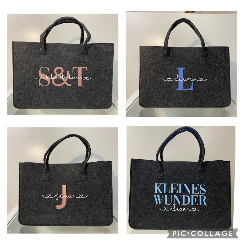 XXL Filztasche in Dunkelgrau, Shopper personalisiert mit Wunschtext Mom Mama ,Oma, Papa, Tragetasche, Handtasche, Geschenk, Vatertag Bild 6