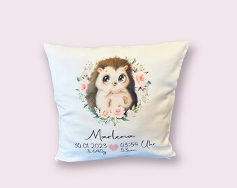Pillow birth | Name pillow | Gift birth | birthday | Personalized | Hedgehog Baby | Girl | Boy