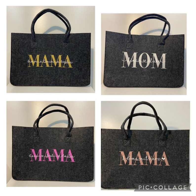 XXL Filztasche in Dunkelgrau, Shopper personalisiert mit Wunschtext Mom Mama ,Oma, Papa, Tragetasche, Handtasche, Geschenk, Vatertag Bild 7