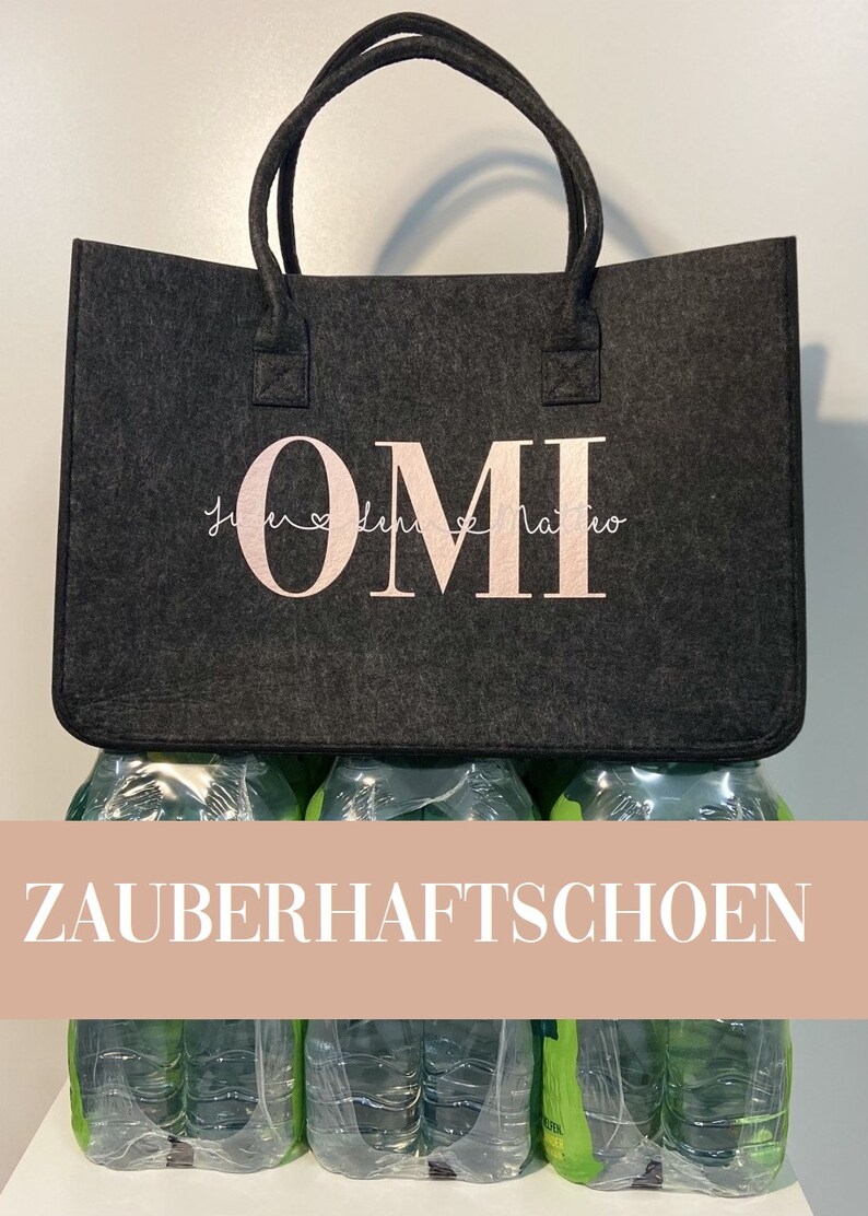 XXL Filztasche in Dunkelgrau, Shopper personalisiert mit Wunschtext Mom Mama ,Oma, Papa, Tragetasche, Handtasche, Geschenk, Vatertag Bild 2