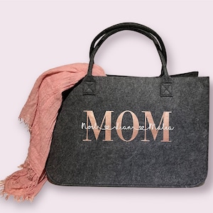 XXL Filztasche in Dunkelgrau, Shopper personalisiert mit Wunschtext Mom Mama ,Oma, Papa, Tragetasche, Handtasche, Geschenk, Vatertag