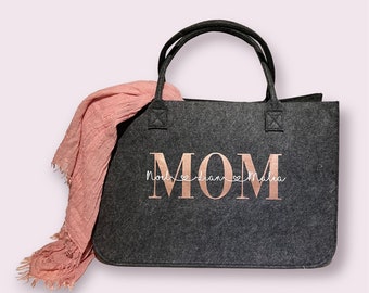 XXL Filztasche in Dunkelgrau, Shopper personalisiert mit Wunschtext Mom Mama ,Oma, Papa, Tragetasche, Handtasche, Geschenk, Vatertag