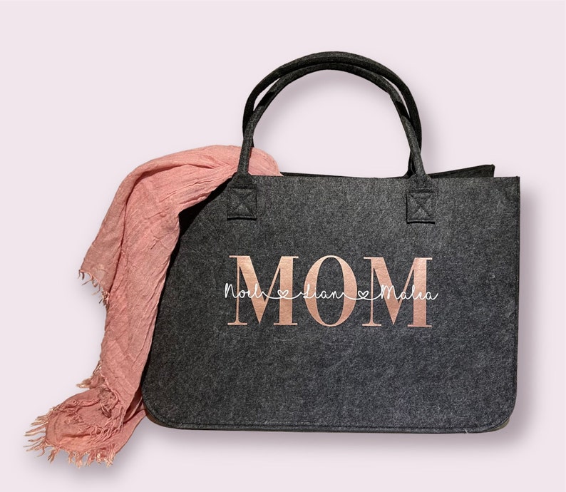 XXL Filztasche in Dunkelgrau, Shopper personalisiert mit Wunschtext Mom Mama ,Oma, Papa, Tragetasche, Handtasche, Geschenk, Vatertag Bild 1