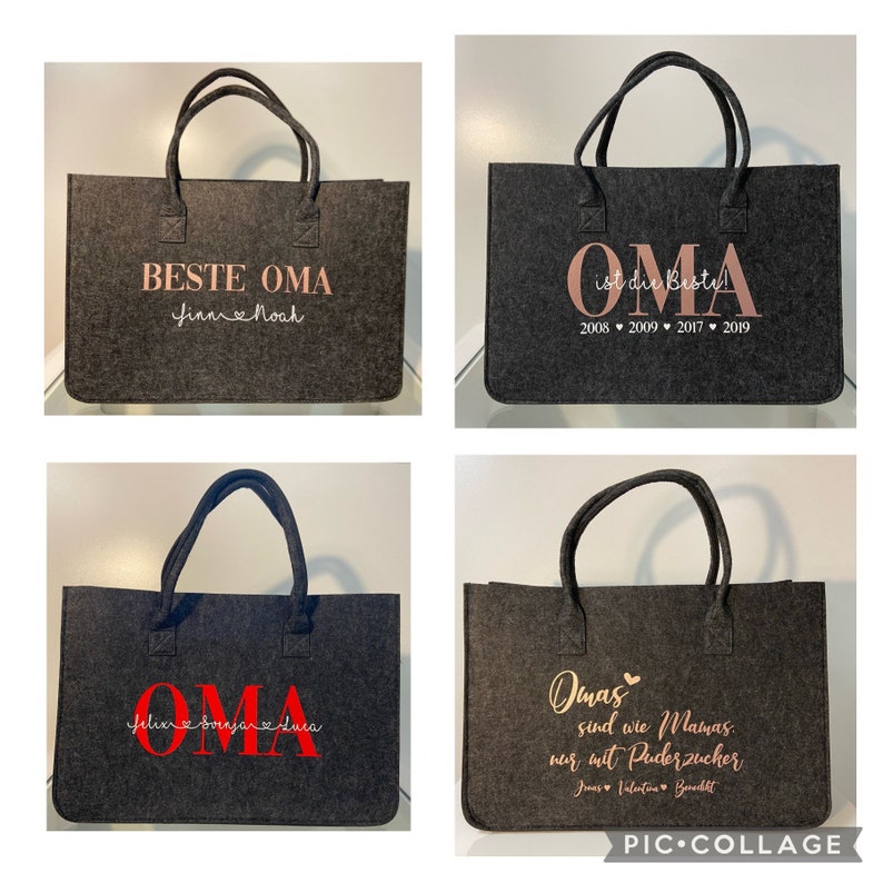 XXL Filztasche in Dunkelgrau, Shopper personalisiert mit Wunschtext Mom Mama ,Oma, Papa, Tragetasche, Handtasche, Geschenk, Vatertag Bild 3