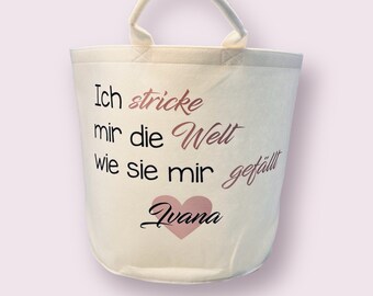 Strickkorb | Wollekorb "Ich stricke mir die Welt..." | Aufbewahrung für Wolle | Utensilo zum Stricken oder Häkeln | Geschenkidee