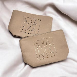 Kosmetiktasche Beige Filz Mama | Mom | Geschenk Geburt | Leo Print