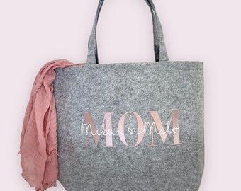 Felt Shopper | Personalized | Desired text | Shopping bag | Light gray