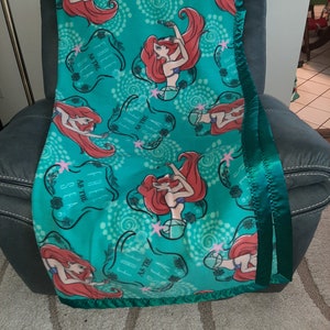 Ariel, Kids Fleece Blanket with a matching dark turquoise or light teal satin trim