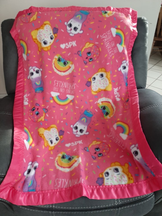 Shopkins Infant toddler Stroller day Bed Fleece Blanket With a Pink Satin Trim Etsy
