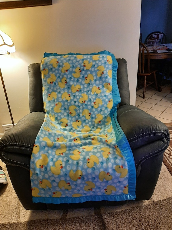 Baby Ducklings and Bubbles Infant toddler Fleece Blanket With a Bright Blue Satin Trim Etsy Canada