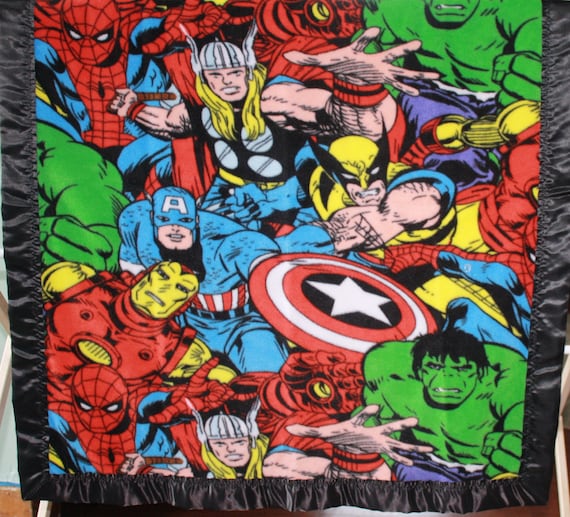 Edging Iron Fleece With Spiderman, the Blanket Thor Etsy Hulk Man, - Satin a Wolverine, Collage, and Black Kids