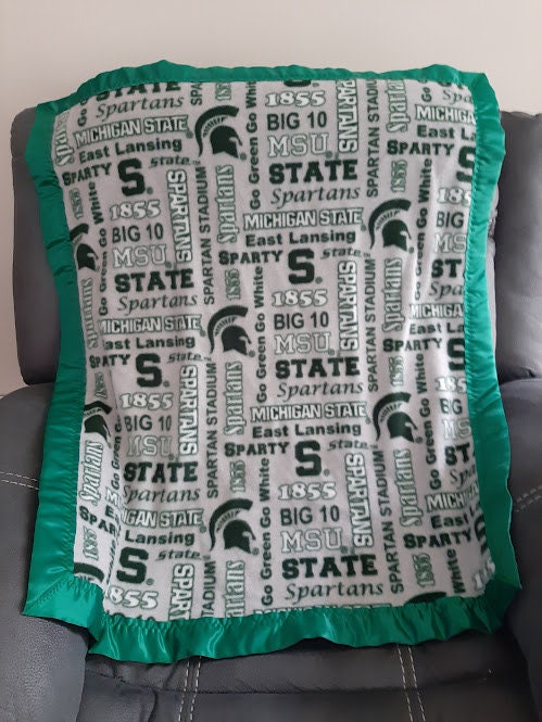 Michigan State University Infant Crib Fleece Blanket With a Green or Gray Satin Trim Etsy