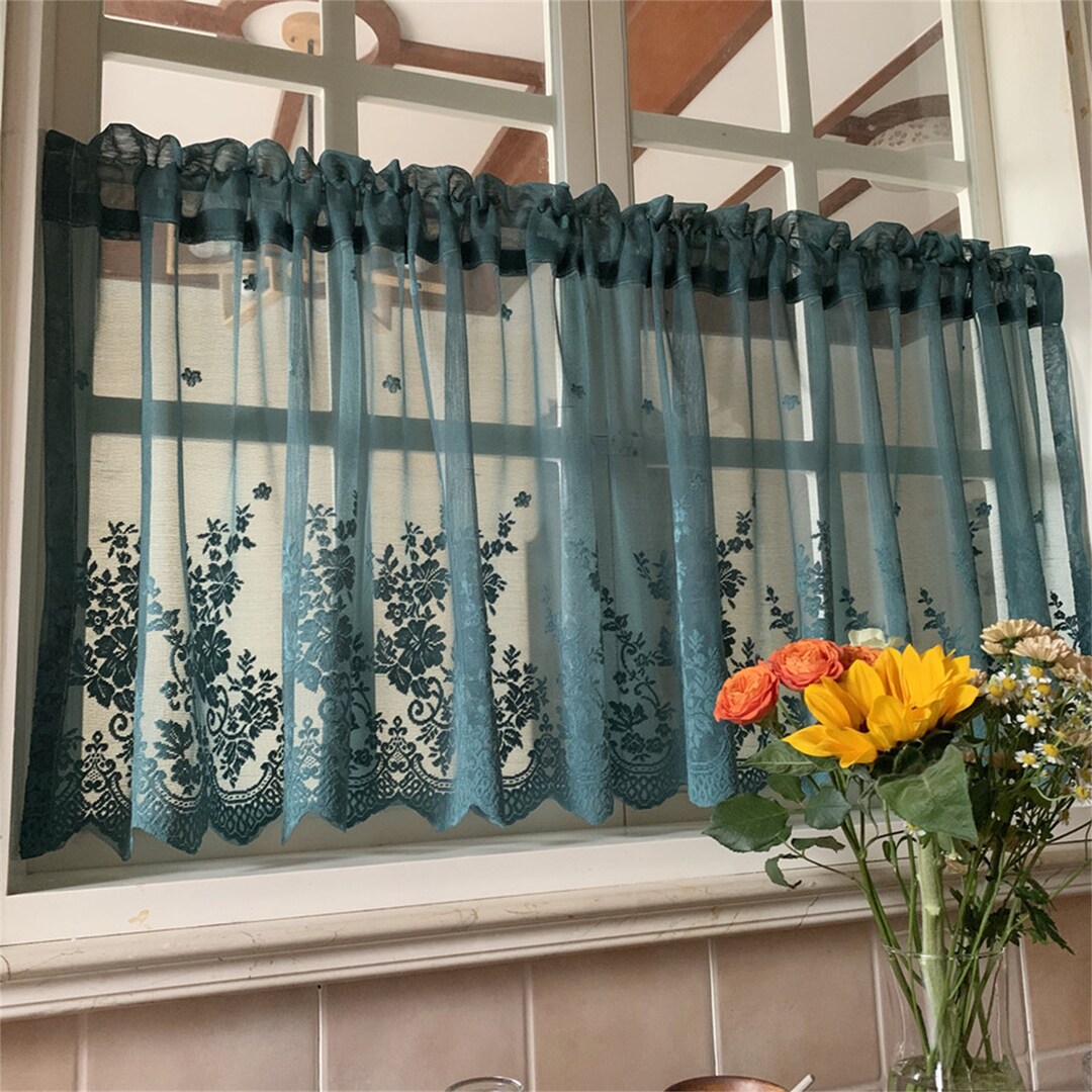 Wavy Edge Green Lace Curtains French Pastoral Half Curtains Etsy