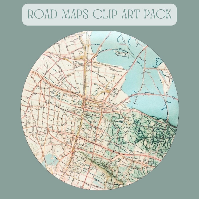 Pastel Road Map Clip Art | Circular Map Graphics | Soft Travel ...