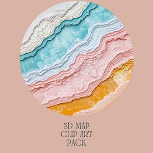 Pacote de Clip Art de Mapa Circular em Relevo 3D | 5 Desenhos de Terreno em Pastel | 300 DPI