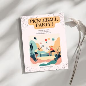 Editable Pickleball Party Invitation Canva Template l Pastel Abstract Design Digital Download