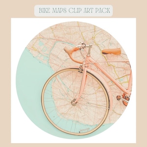 Fahrradweg Karte Clip Art | Pastell Kreisradkarten | Radfahren Ästhetik | Digitaler Download | Scrapbook Journal Sticker Art