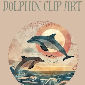 Boho Delfin Clip Art PNG | Retro Pastell Sea Life Grafik | Sublimations-T-Shirt Design | Ozean Tier Digitaler Download