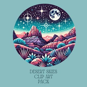 Clipartpakket retro geometrische woestijnlucht: 4 png-bestanden | Zachte pastelkleurige zon maan sterren | 300 dpi Boho Celestial Sky downloaden