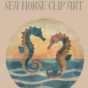 Boho Sea Horse Clip Art PNG | Pastel Ocean Animal Sublimation Design | Retro Sea Life T-Shirt Graphic | Digital Download