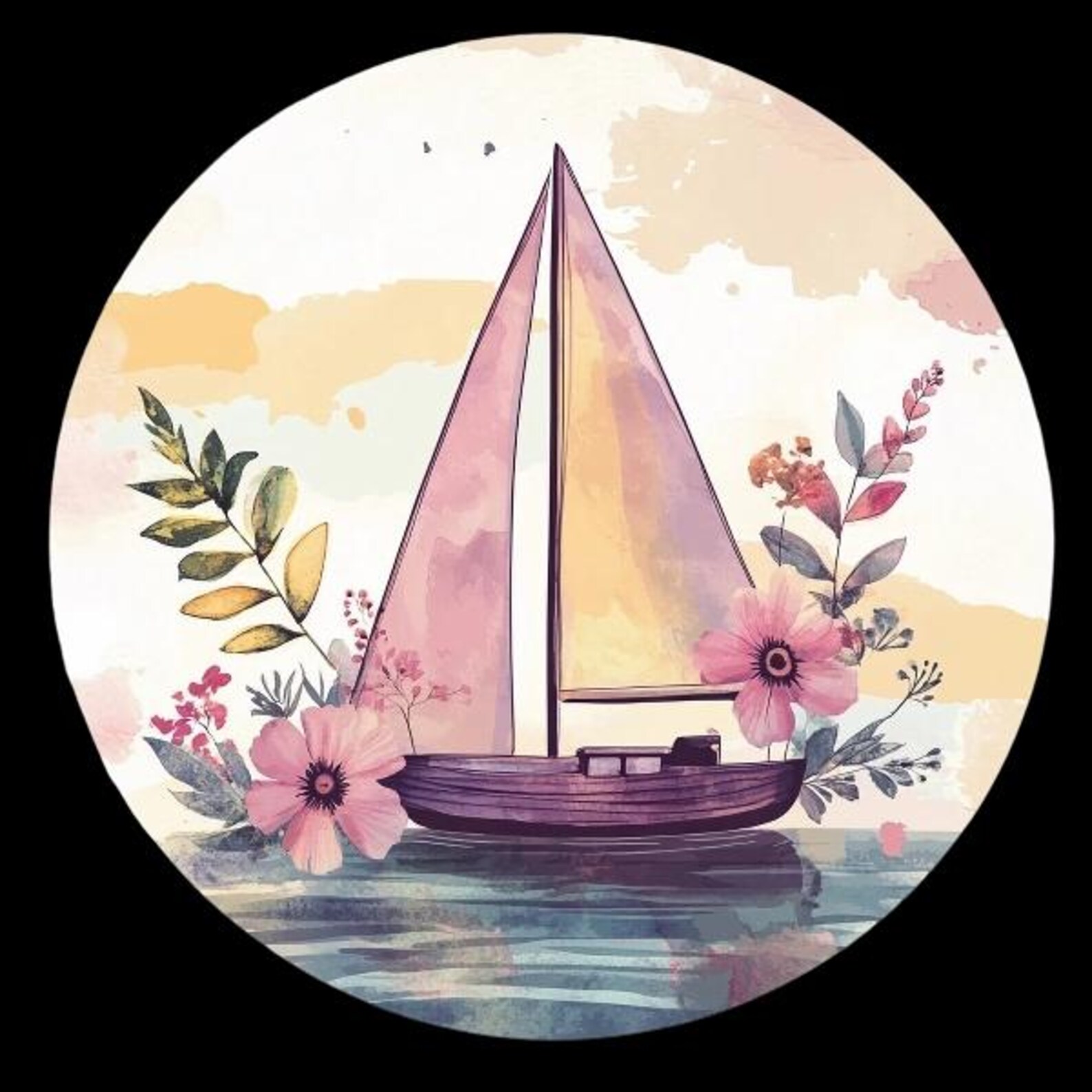 Watercolor Sailboat Clipart: Floral Retro Boat Pngs (digital Download ...