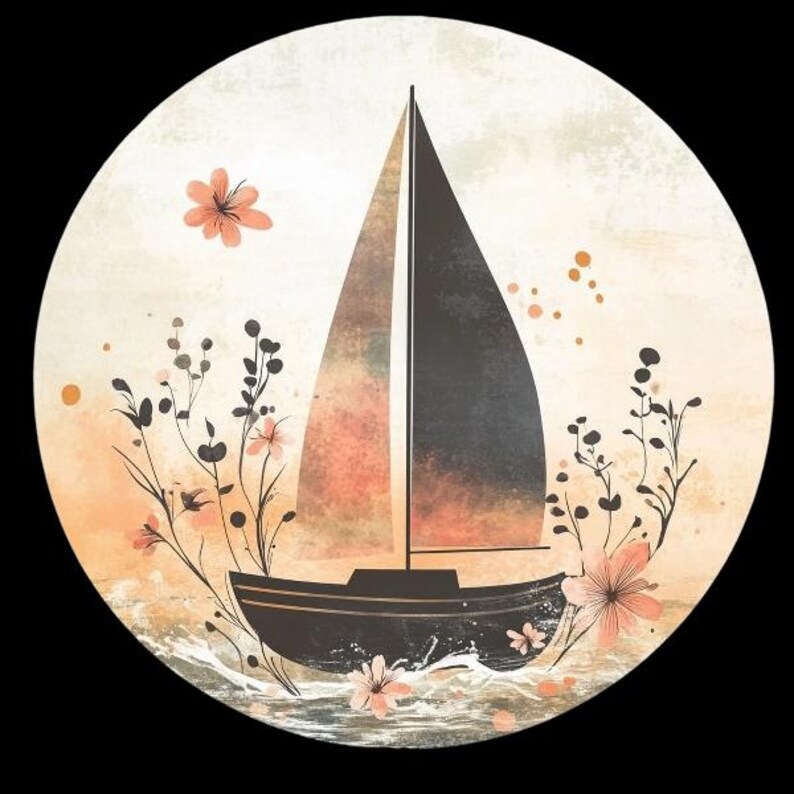 Watercolor Sailboat Clipart: Floral Retro Boat Pngs (digital Download ...