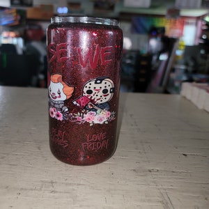 12 oz Glass Halloween Friends Glitter Tumbler