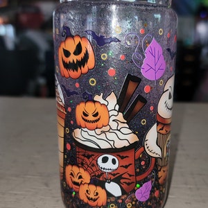 12 oz Glass Halloween Designs Glitter Tumbler