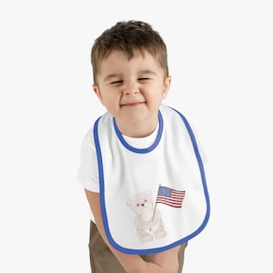 アメリカ国旗付きベビーベアよだれかけ、新生児用かわいいよだれかけ、ベビーシャワーギフト、幼児用授乳よだれかけ、愛国的なベビーアクセサリー