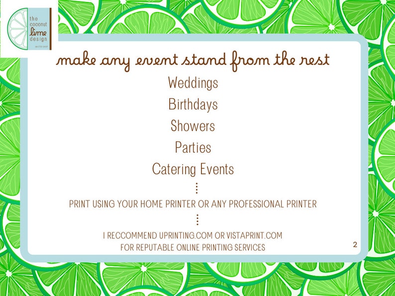 Beach Printable Menu Customized Wedding Menu Digital Download Birthday ...