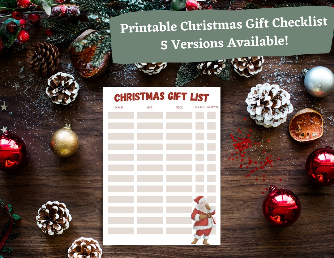 Printable Christmas Gift Checklist, Red Santa, Gift Tracker Printable ...