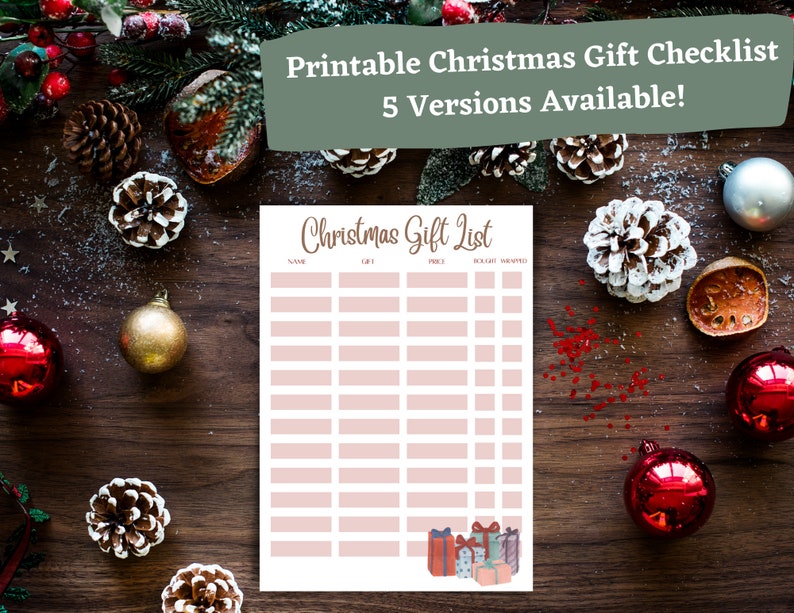 Printable Christmas Gift Checklist, Pink Present, Gift Tracker ...