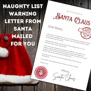 Customizable Naughty List Warning Letter From Santa 2025, Mailed for you, Santa Letter for Kids, Christmas, Holidays, Nice List