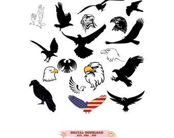 イーグル SVG バンドル、イーグル SVG、イーグル ヘッド SVG、アメリカン イーグル SVG、イーグル クリップアート、イーグル PNG、ハクトウワシ SVG、イーグル シルエット、イーグル クリカット、