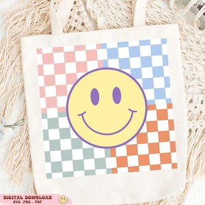 Lächeln Gesicht SVG Bunt Kariertes Lächeln Gesicht svg Png, Lächeln Gesicht Png, Karierter Png, Retro Png, Retro kariertes Lächeln, Sublimations-Shirt