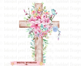 PNG-bestand bloemenpaaskruis, roze bloemen (digitale download)